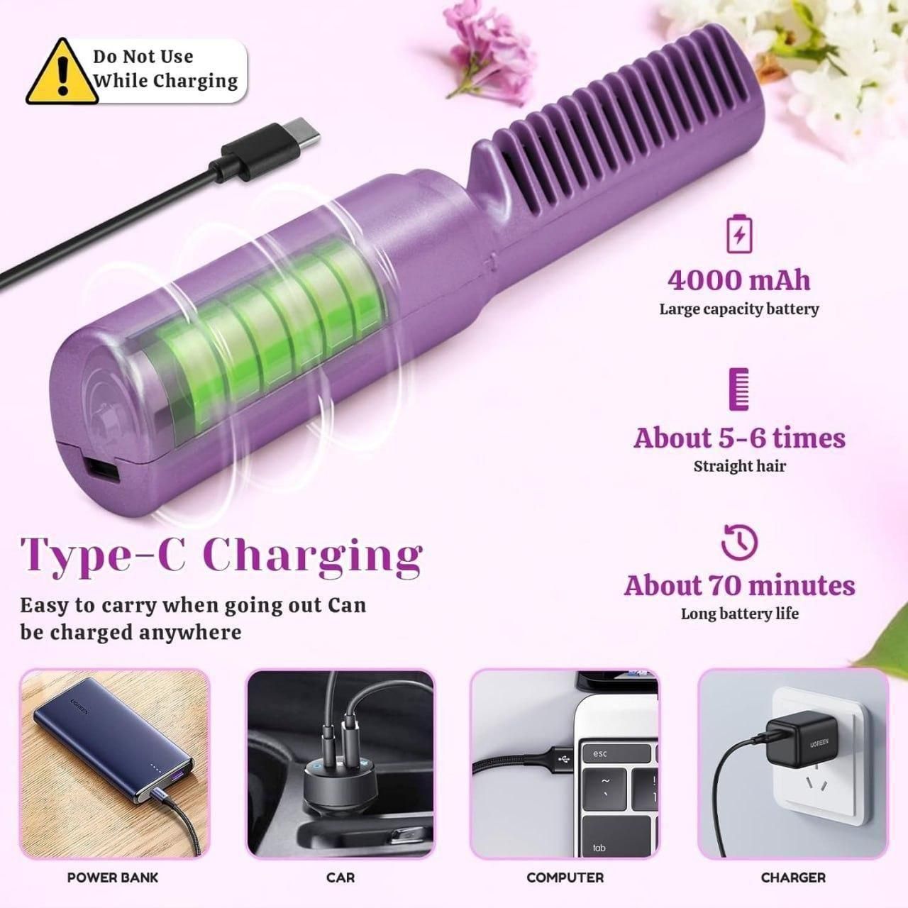 Portable Mini Cordless Hair Straightener & Hot Comb